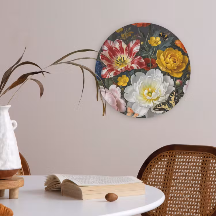 Bloemen - Boeket - Klassiek - Kleurrijk - Natuur Akoestische PET Vilt - Rond klein -sfeer3