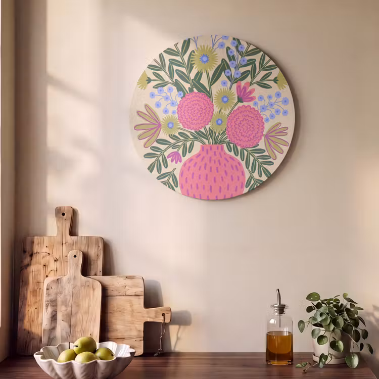 Bloemen - Boeket - Natuur - Abstract - Roze Akoestische PET Vilt - Rond klein -sfeer2