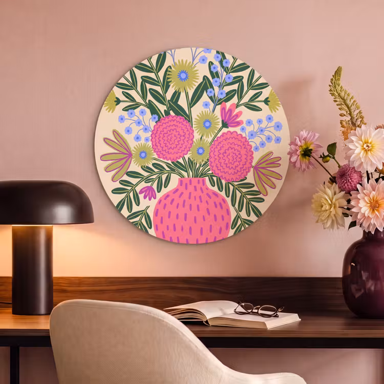 Bloemen - Boeket - Natuur - Abstract - Roze Akoestische PET Vilt - Rond klein -sfeer3