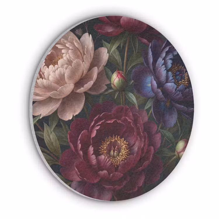Bloemen - Boeket - Natuur - Modern - Donker Akoestische PET Vilt - Rond klein -3d