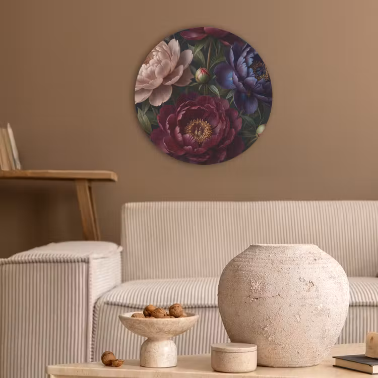 Bloemen - Boeket - Natuur - Modern - Donker Akoestische PET Vilt - Rond klein -sfeer1