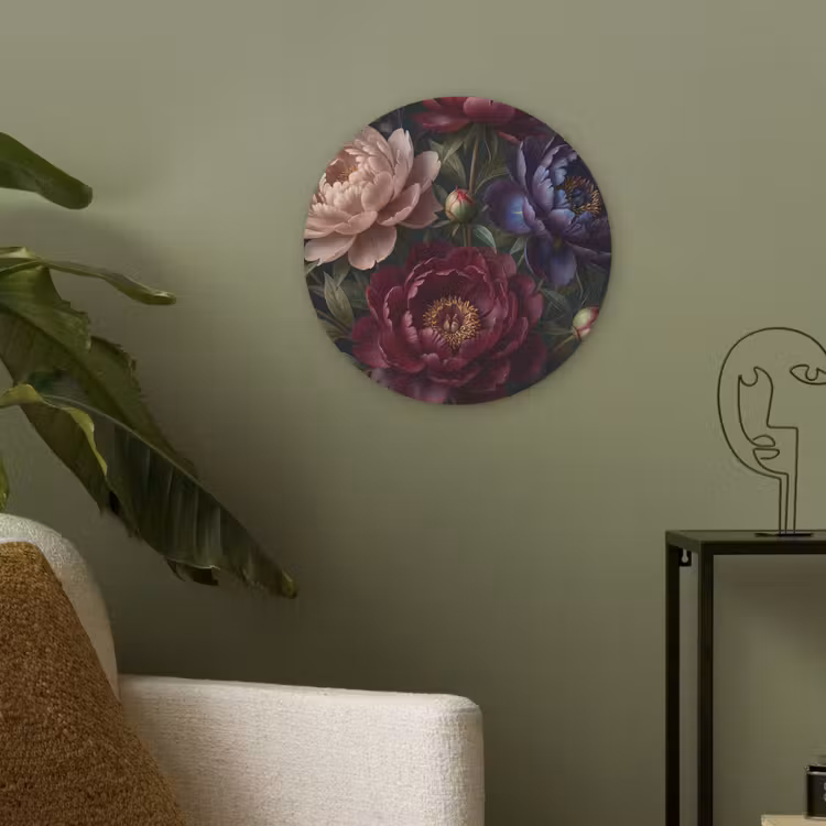 Bloemen - Boeket - Natuur - Modern - Donker Akoestische PET Vilt - Rond klein -sfeer2
