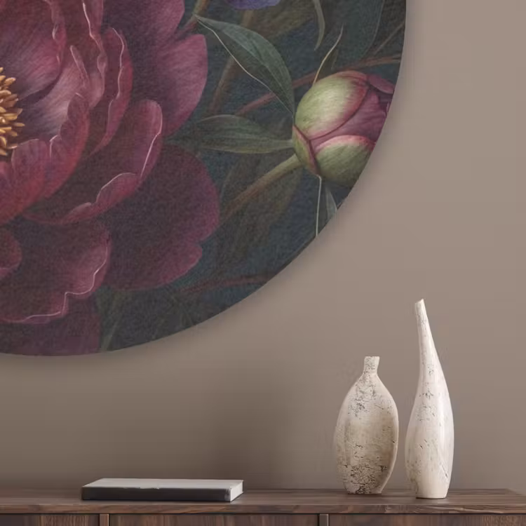 Bloemen - Boeket - Natuur - Modern - Donker Akoestische PET Vilt - Rond klein -sfeer5_closeup