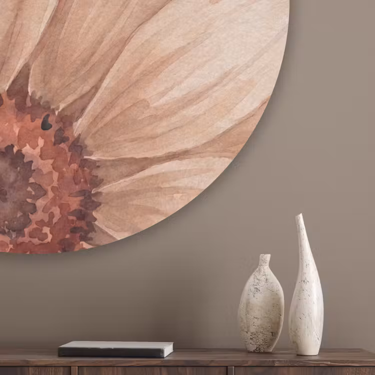 Bloemen - Bloemblad - Natuur - Aquarel - Beige Akoestische PET Vilt - Rond klein -sfeer5_closeup