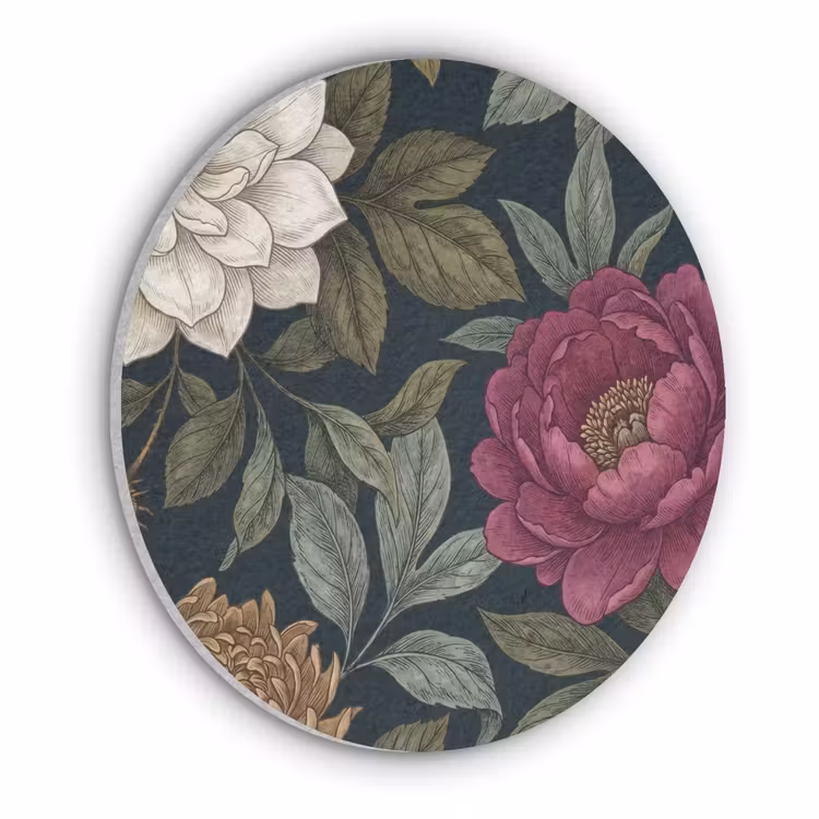 Bloemen - Botanisch - Illustratie - Donker - Vintage Akoestische PET Vilt - Rond klein -3d