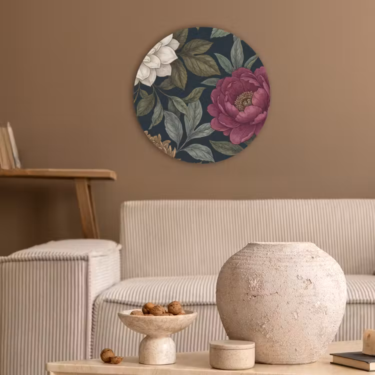 Bloemen - Botanisch - Illustratie - Donker - Vintage Akoestische PET Vilt - Rond klein -sfeer1