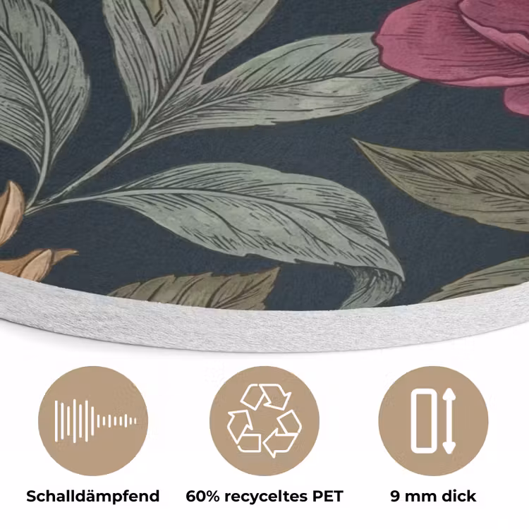 Bloemen - Botanisch - Illustratie - Donker - Vintage Akoestische PET Vilt - Rond klein -closeup_DE