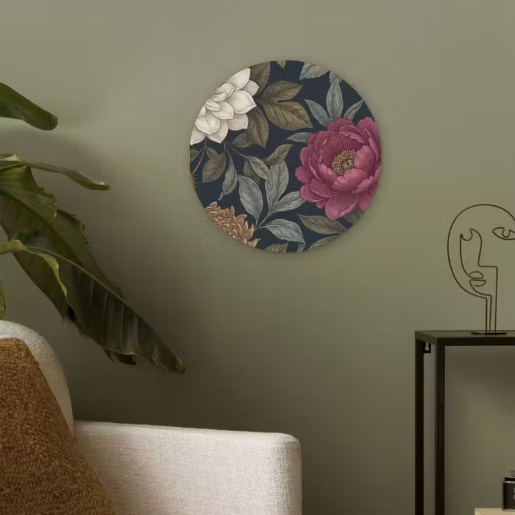 Bloemen - Botanisch - Illustratie - Donker - Vintage Akoestische PET Vilt - Rond klein -sfeer2