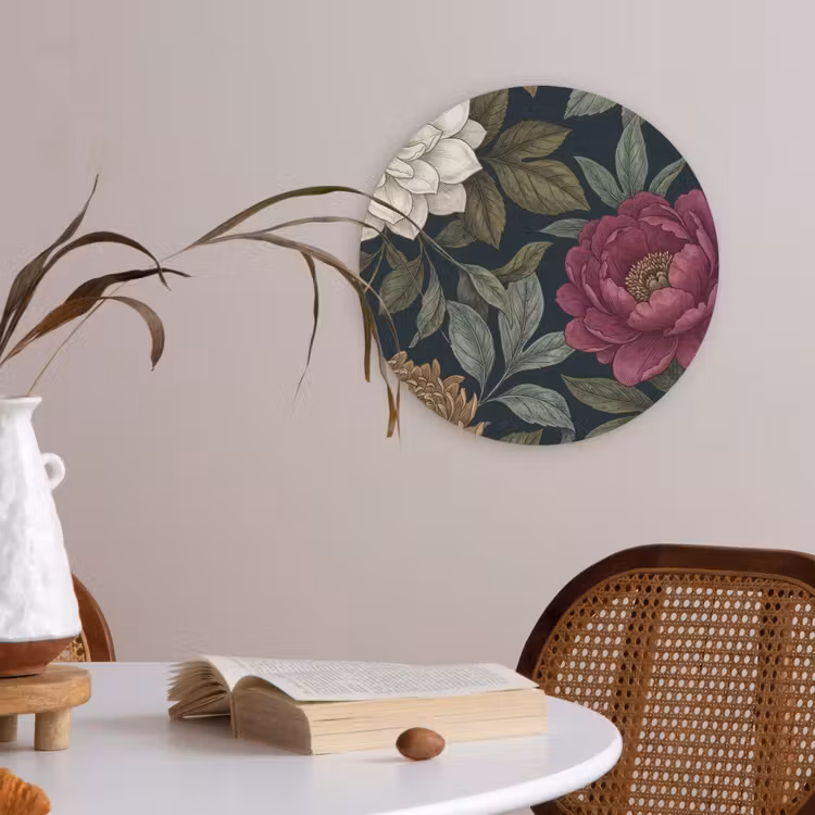 Bloemen - Botanisch - Illustratie - Donker - Vintage Akoestische PET Vilt - Rond klein -sfeer3