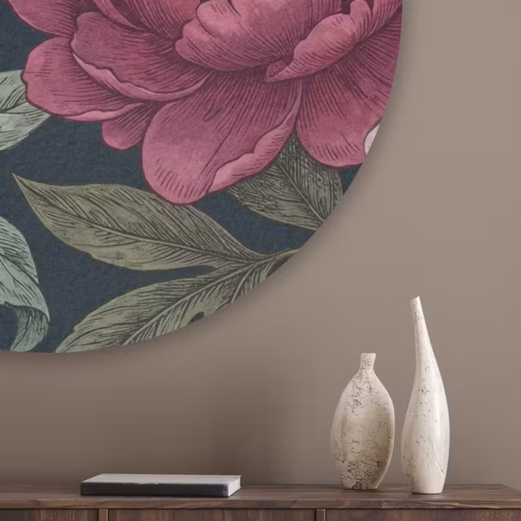 Bloemen - Botanisch - Illustratie - Donker - Vintage Akoestische PET Vilt - Rond klein -sfeer5_closeup