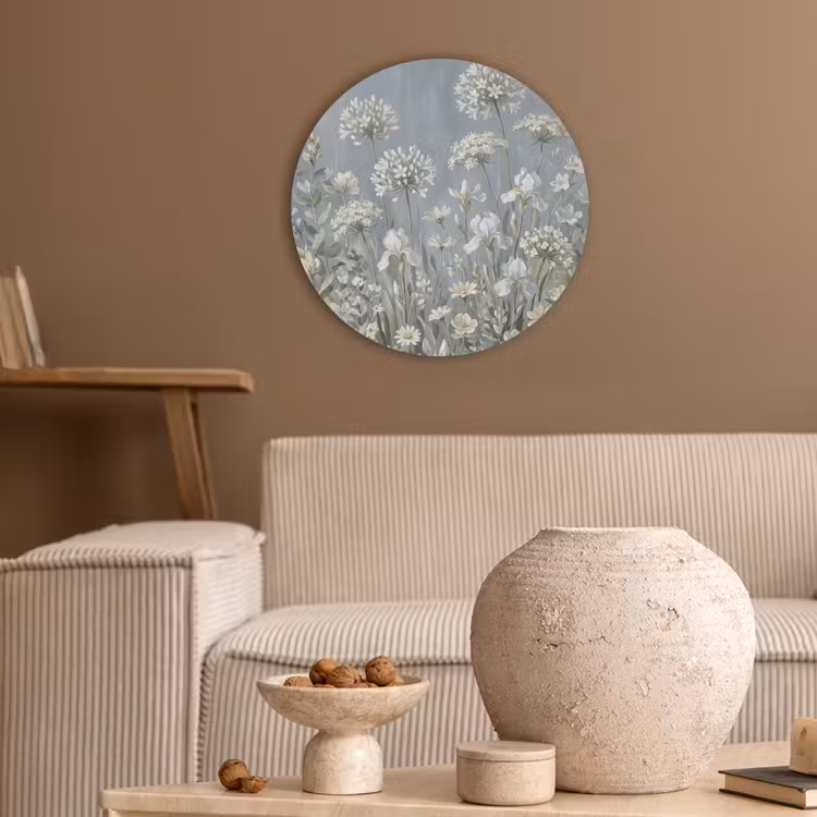 Bloemen - Botanisch - Blauw Akoestische PET Vilt - Rond klein -sfeer1