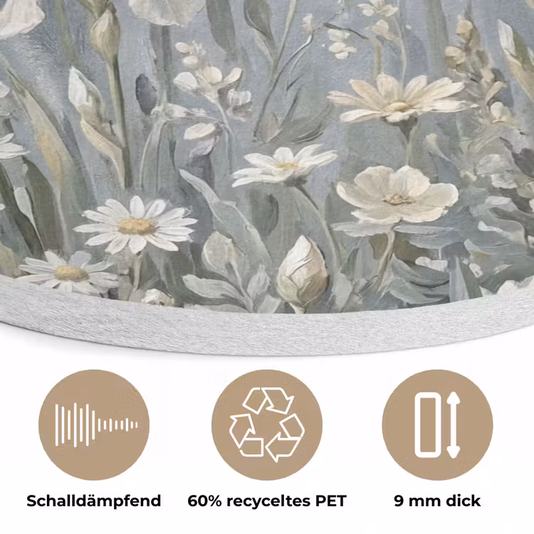 Bloemen - Botanisch - Blauw Akoestische PET Vilt - Rond klein -closeup_DE