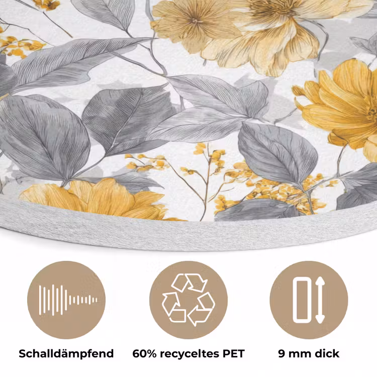 Bloemen - Botanisch - Elegant - Okergeel - Grijs Akoestische PET Vilt - Rond klein 838 -closeup_DE