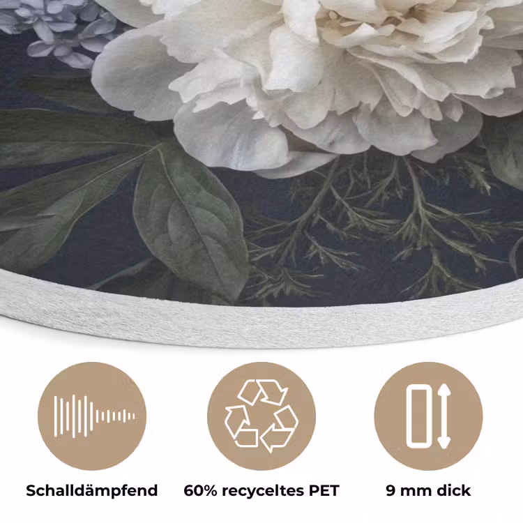 Bloemen - Donker - Elegant - Natuur - Wit Akoestische PET Vilt - Rond klein -closeup_DE