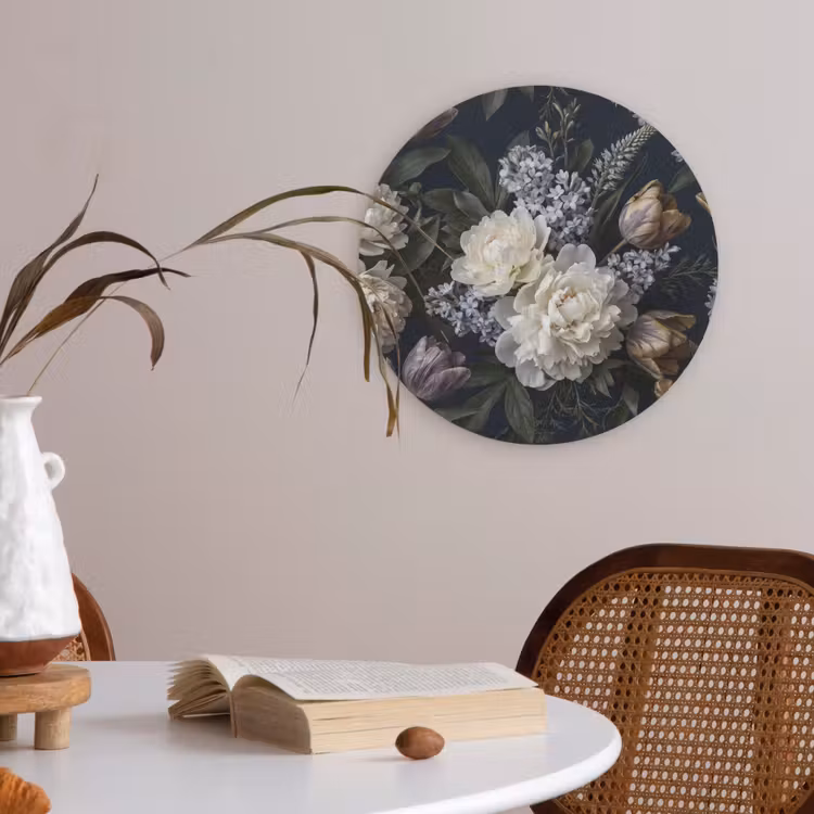 Bloemen - Donker - Elegant - Natuur - Wit Akoestische PET Vilt - Rond klein -sfeer3