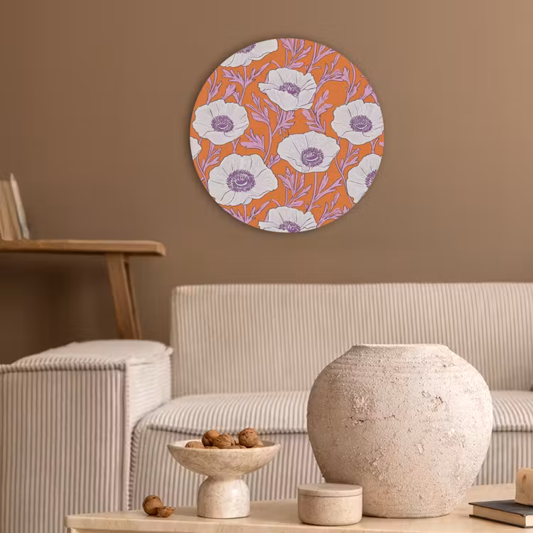 Bloemen - Grafisch - Oranje Akoestische PET Vilt - Rond klein 838 -sfeer1