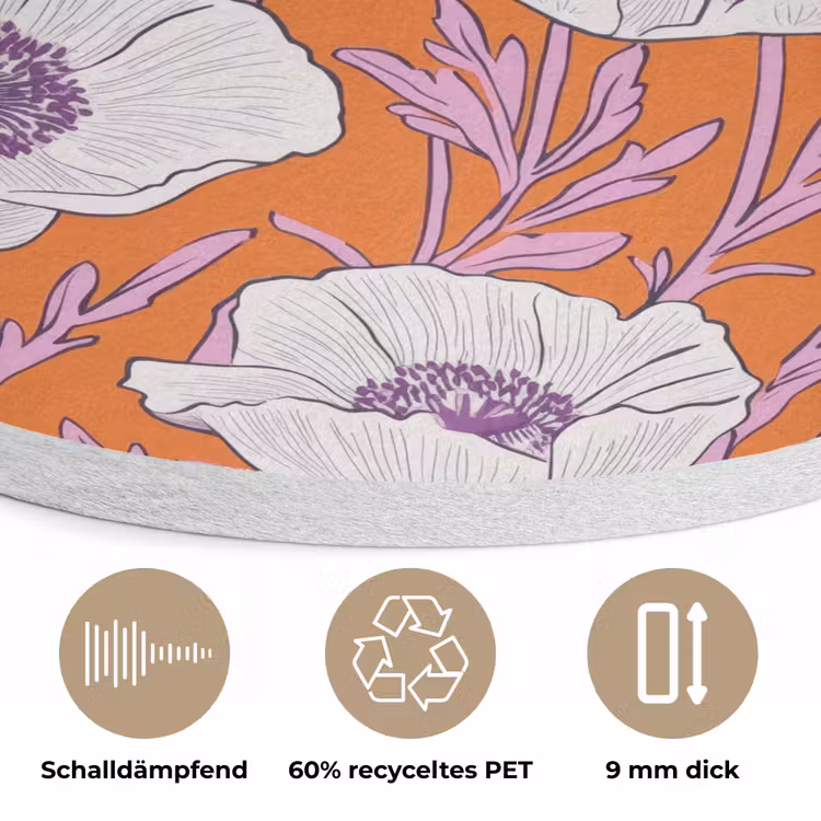 Bloemen - Grafisch - Oranje Akoestische PET Vilt - Rond klein 838 -closeup_DE