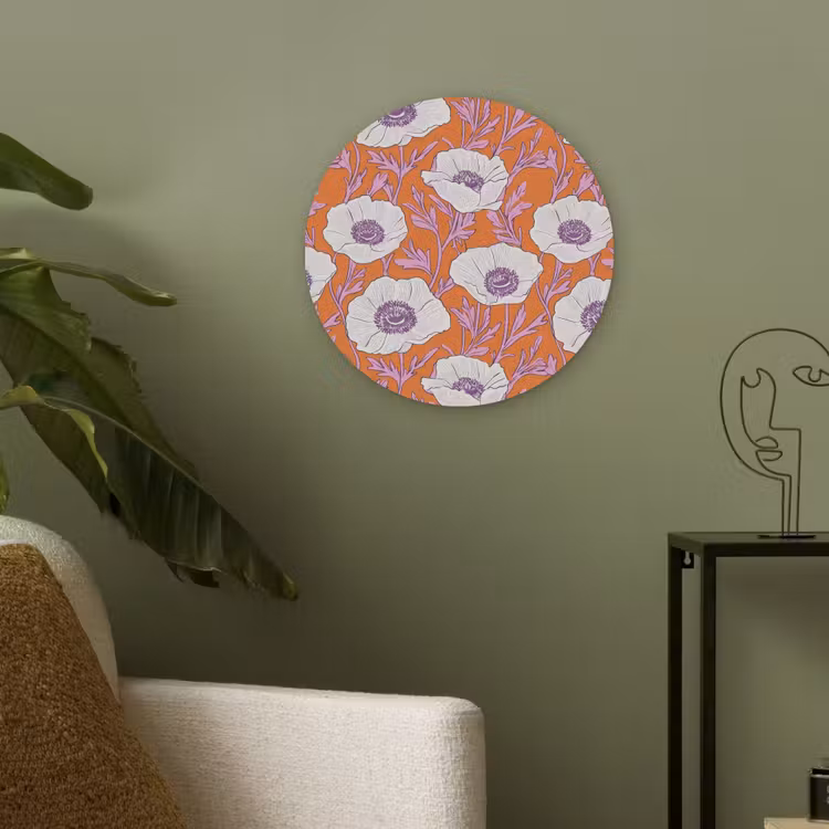 Bloemen - Grafisch - Oranje Akoestische PET Vilt - Rond klein 838 -sfeer2