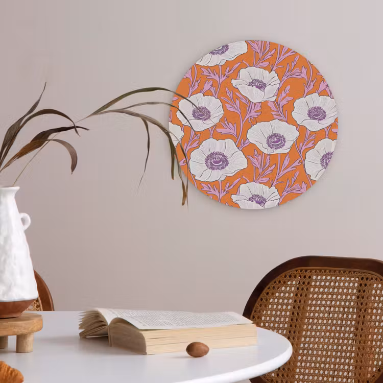 Bloemen - Grafisch - Oranje Akoestische PET Vilt - Rond klein 838 -sfeer3