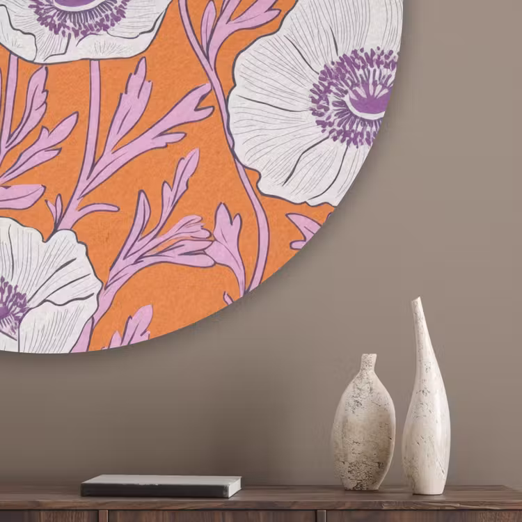 Bloemen - Grafisch - Oranje Akoestische PET Vilt - Rond klein 838 -sfeer5_closeup