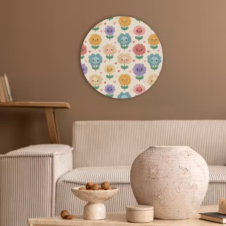 Bloemen - Hartjes - Kleurrijk Akoestische PET Vilt - Rond klein 838 -sfeer1