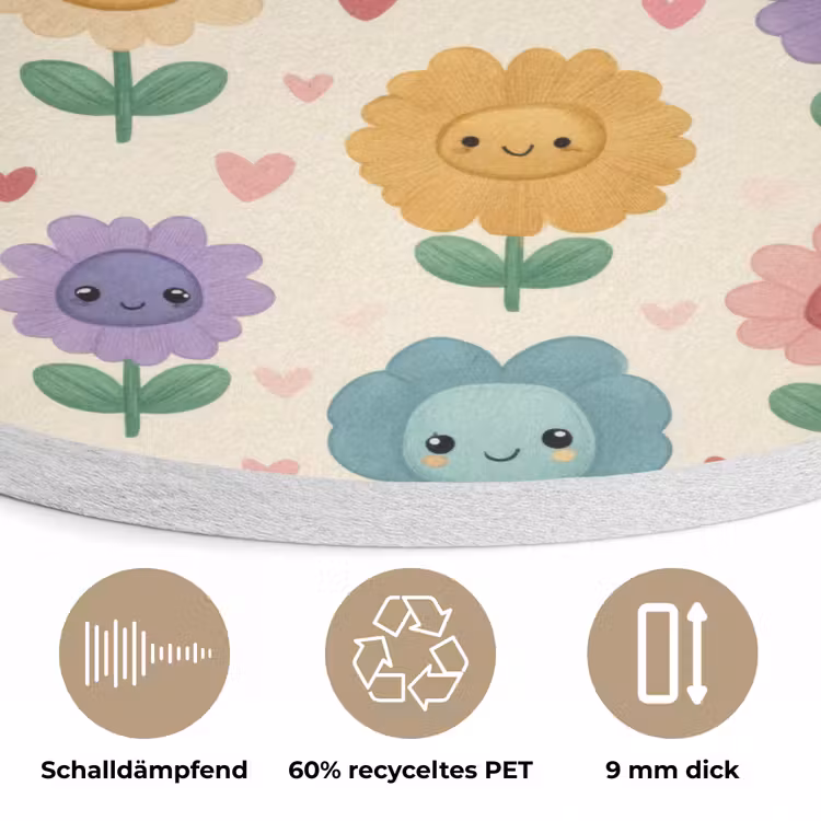 Bloemen - Hartjes - Kleurrijk Akoestische PET Vilt - Rond klein 838 -closeup_DE