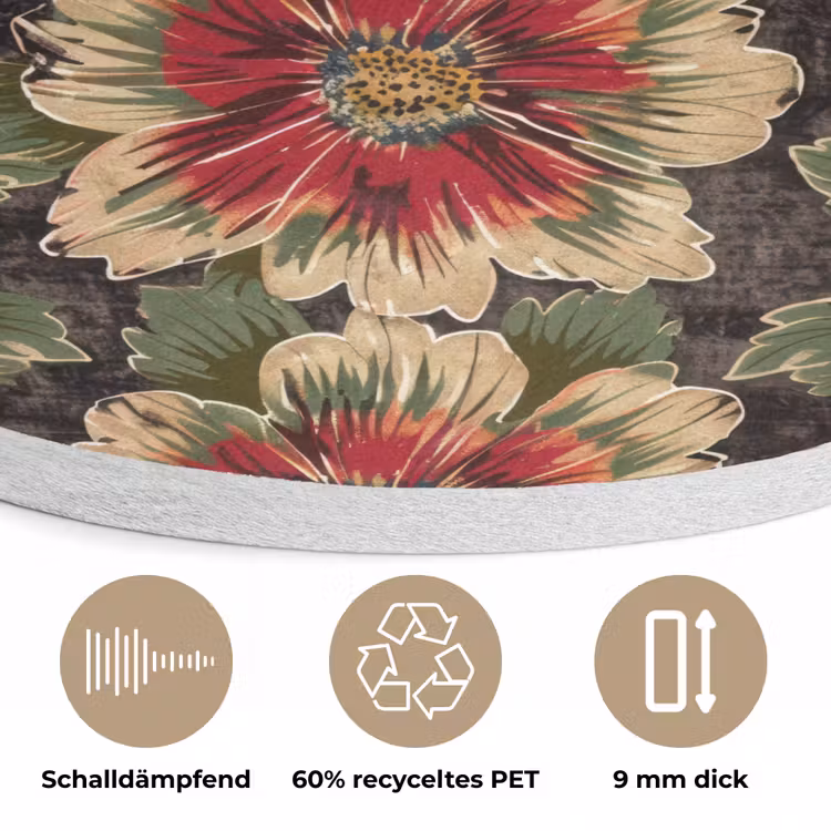 Bloemen - Klassiek - Patroon - Rood Akoestische PET Vilt - Rond klein 838 -closeup_DE