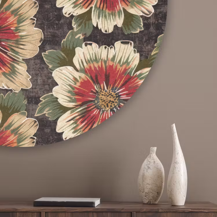 Bloemen - Klassiek - Patroon - Rood Akoestische PET Vilt - Rond klein 838 -sfeer5_closeup