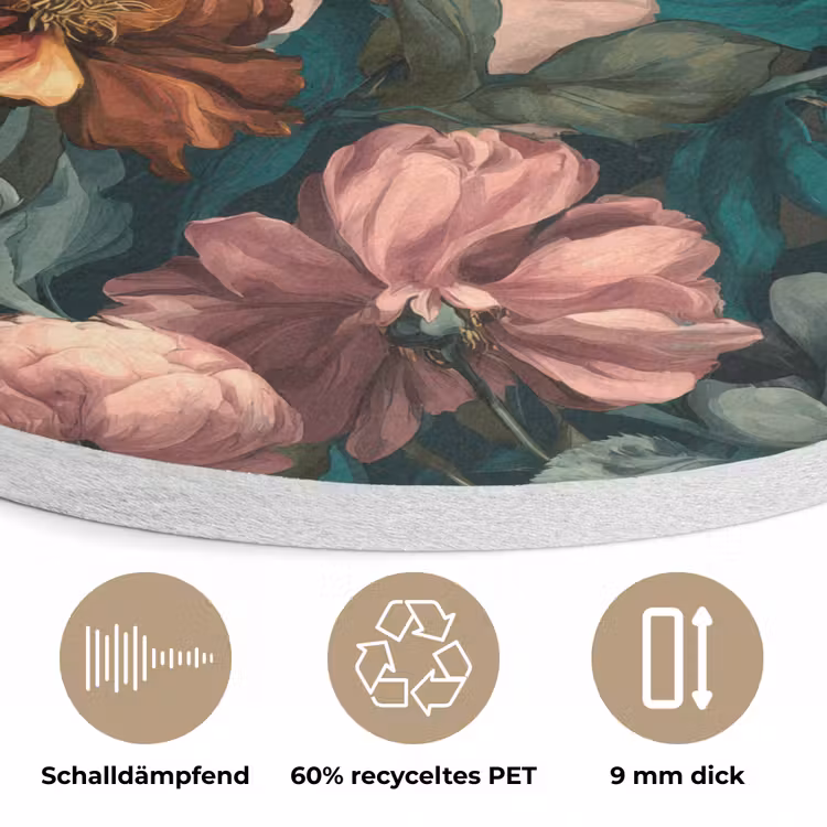 Bloemen - Schilderachtig - Patroon - Roze Akoestische PET Vilt - Rond klein 838 -closeup_DE
