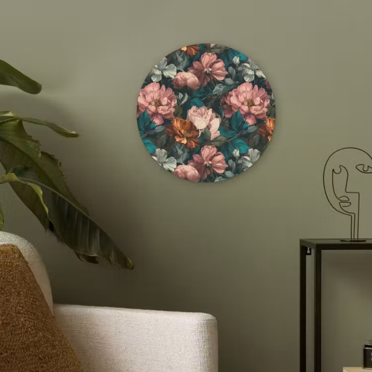 Bloemen - Schilderachtig - Patroon - Roze Akoestische PET Vilt - Rond klein 838 -sfeer2