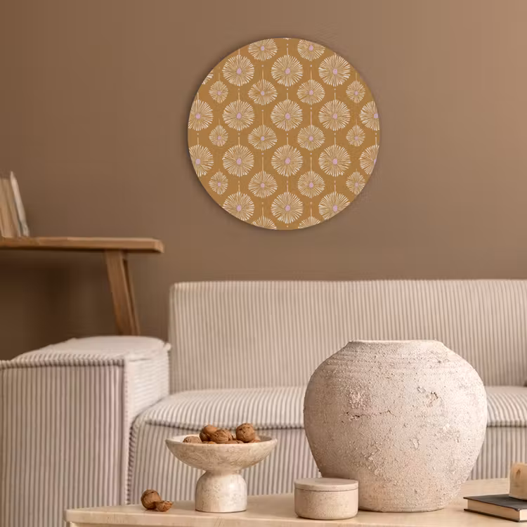 Bloemen - Modern - Oker Akoestische PET Vilt - Rond klein 838 -sfeer1