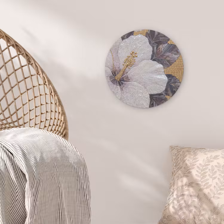 Bloemen - Mozaïek - Kunst - Modern - Goud Akoestische PET Vilt - Rond klein -sfeer4