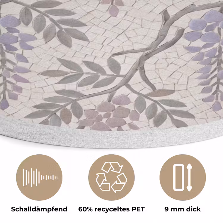 Bloemen - Mozaïek - Natuur - Patroon - Paars Akoestische PET Vilt - Rond klein -closeup_DE