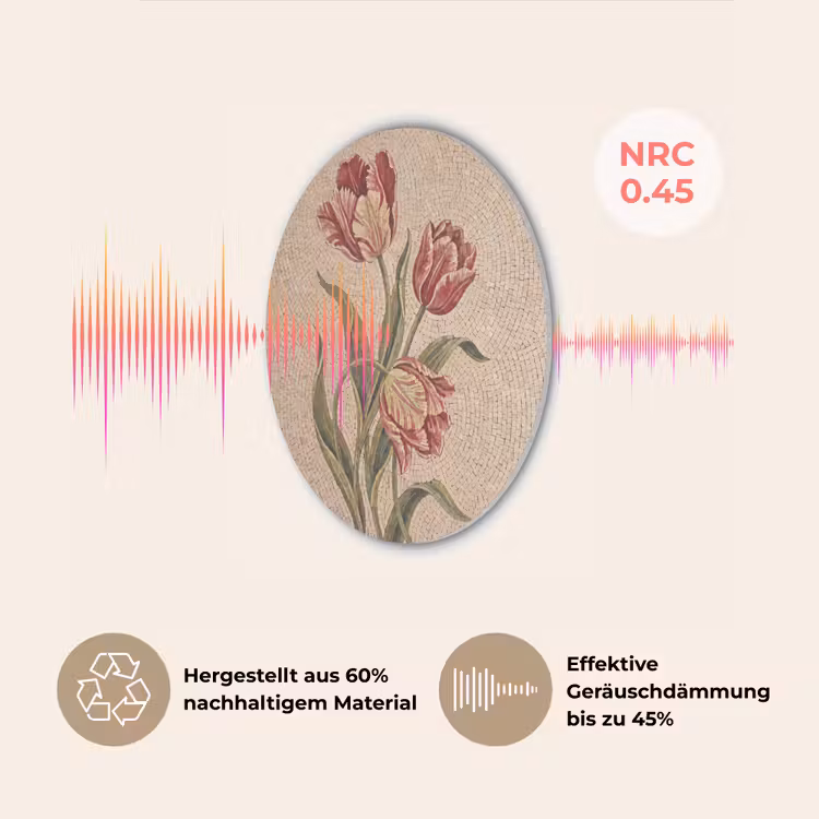 Bloemen - Mozaïek - Rood - Groen - Kunst Akoestische PET Vilt - Rond klein -USP_DE