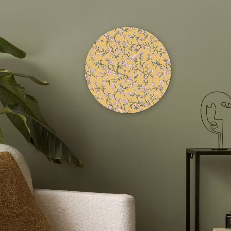 Bloemen - Motief - Geel Akoestische PET Vilt - Rond klein 838 -sfeer2