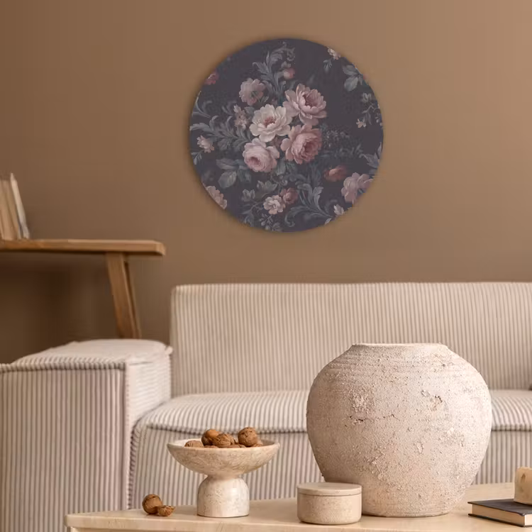 Bloemen - Patroon - Sierlijk - Roze - Donker Akoestische PET Vilt - Rond klein -sfeer1