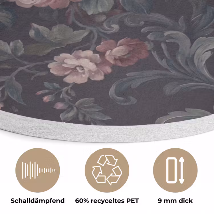 Bloemen - Patroon - Sierlijk - Roze - Donker Akoestische PET Vilt - Rond klein -closeup_DE