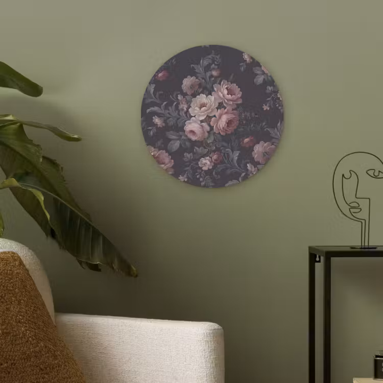 Bloemen - Patroon - Sierlijk - Roze - Donker Akoestische PET Vilt - Rond klein -sfeer2