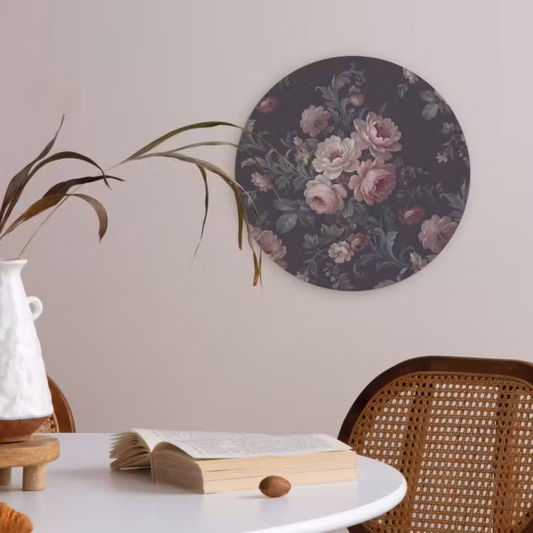 Bloemen - Patroon - Sierlijk - Roze - Donker Akoestische PET Vilt - Rond klein -sfeer3