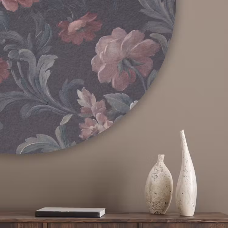 Bloemen - Patroon - Sierlijk - Roze - Donker Akoestische PET Vilt - Rond klein -sfeer5_closeup