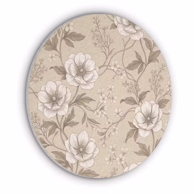 Bloemen - Patroon - Beige Akoestische PET Vilt - Rond klein -3d