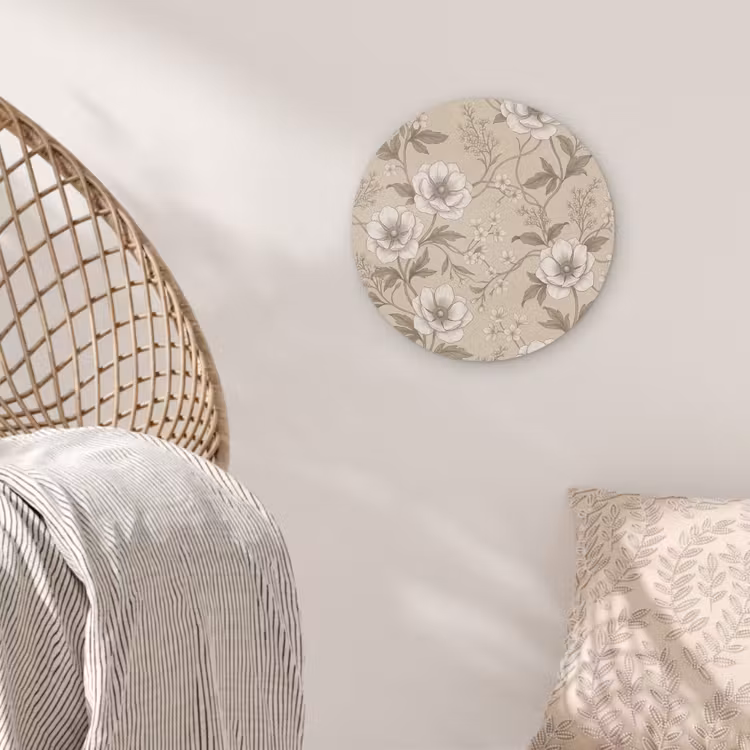 Bloemen - Patroon - Beige Akoestische PET Vilt - Rond klein -sfeer4