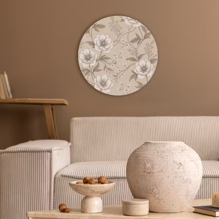 Bloemen - Patroon - Beige Akoestische PET Vilt - Rond klein -sfeer1