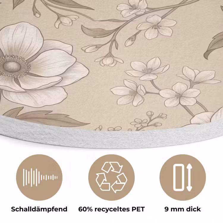 Bloemen - Patroon - Beige Akoestische PET Vilt - Rond klein -closeup_DE