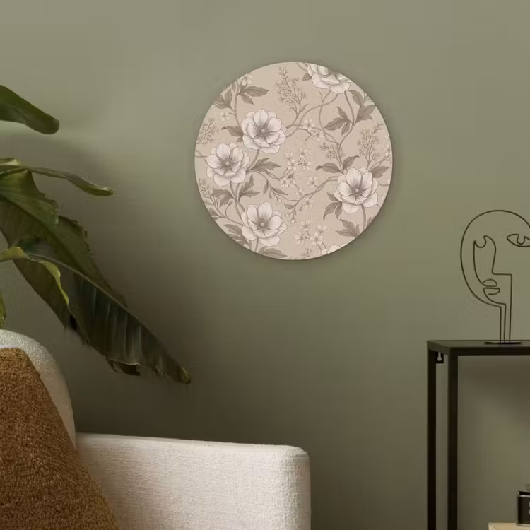 Bloemen - Patroon - Beige Akoestische PET Vilt - Rond klein -sfeer2