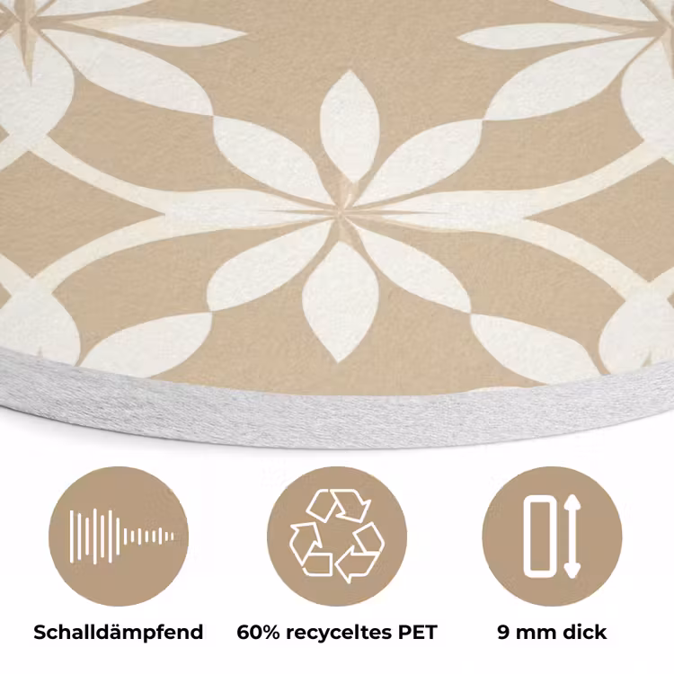 Bloemen - Patroon - Beige Akoestische PET Vilt - Rond klein 838 -closeup_DE