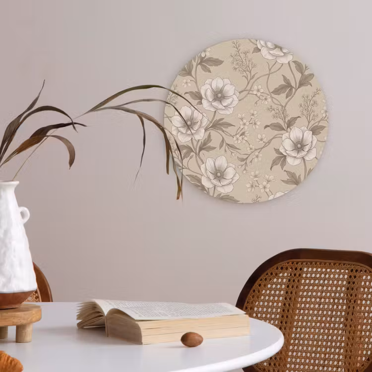 Bloemen - Patroon - Beige Akoestische PET Vilt - Rond klein -sfeer3