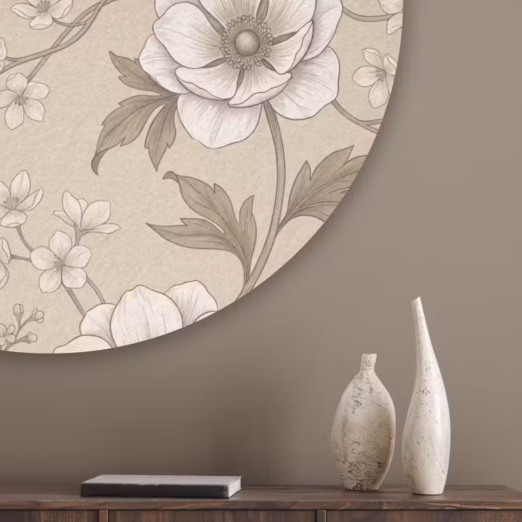 Bloemen - Patroon - Beige Akoestische PET Vilt - Rond klein -sfeer5_closeup