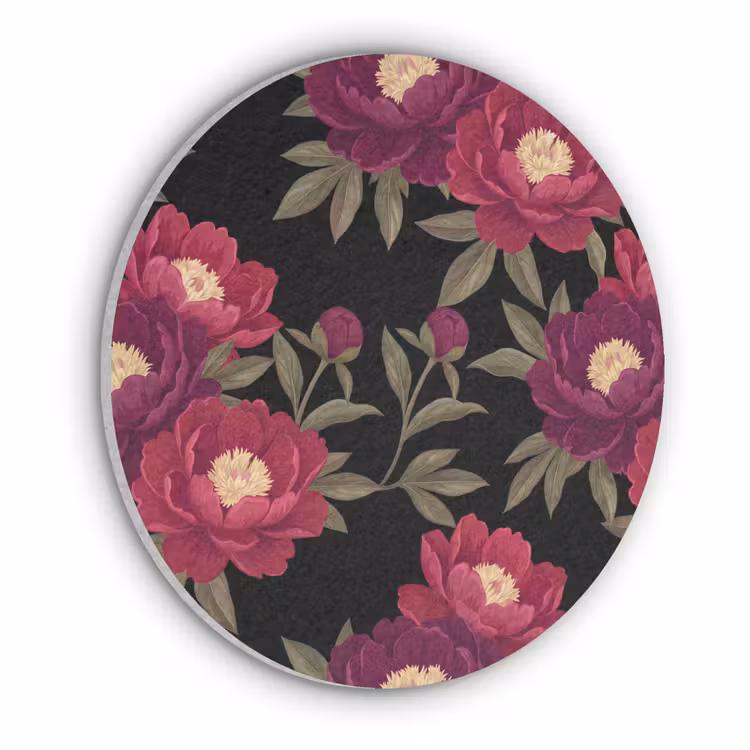 Bloemen - Patroon - Botanisch - Rood - Zwart Akoestische PET Vilt - Rond klein -3d