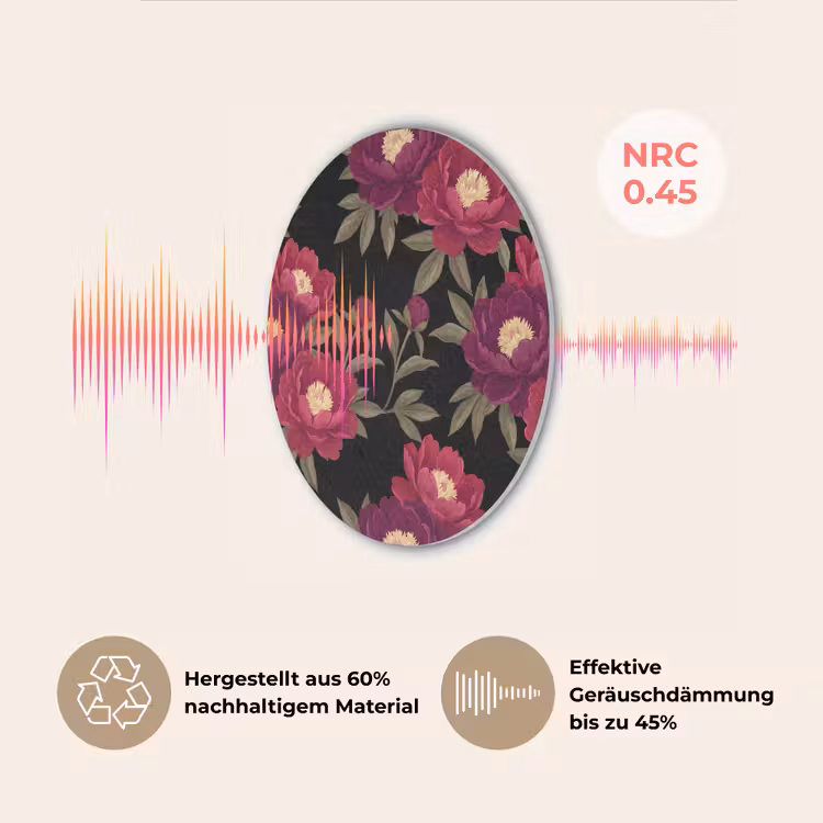 Bloemen - Patroon - Botanisch - Rood - Zwart Akoestische PET Vilt - Rond klein -USP_DE